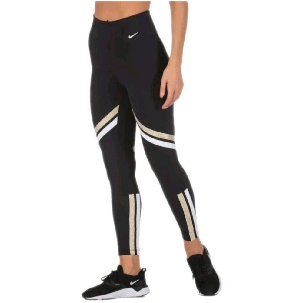 Nike One Icon Clash Dri Fit 7/8 Leggings Women's Medium Black Gold BV5362-010